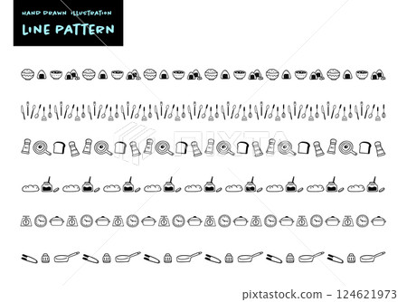 Simple hand-drawn cute kitchen image decorative border set 124621973
