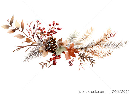 Watercolor painting Realistic Autumn natural leaves set botanical on white background. 124622045