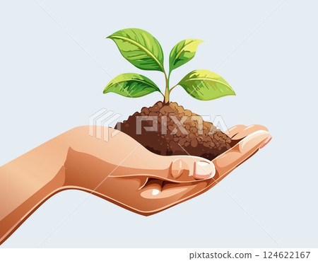 Hand holding soil in for planting. Environmental growth, save planet friendly 124622167