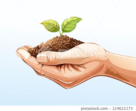 Hand holding soil in for planting. Environmental growth, save planet friendly 124622173
