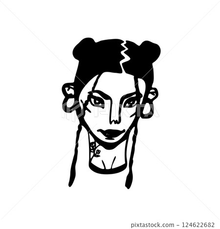 Hand drawn woman in doodle style.  124622682