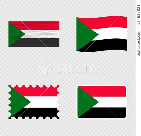 Sudan national flag in four different styles. 124622821