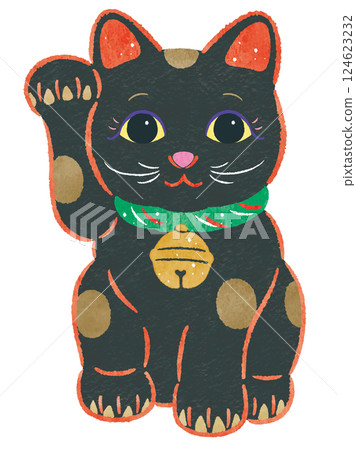 A black maneki-neko cat with its right hand raised A black maneki-neko cat with its right hand raised 124623232