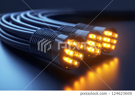 Glowing fiber optic cables with LED lights 124623609