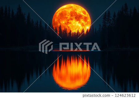 Bright full moon above forest captured at twilight Bright full moon above forest captured at twilight 124623612