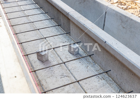 Wire mesh and pins before pouring concrete 124623637