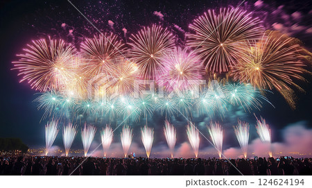 Japanese summer festival fireworks Japanese summer festival fireworks 124624194