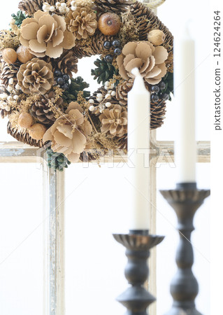 Christmas wreath decorated on a window sill Christmas image Christmas wreath decorated on a window sill Christmas image 124624264