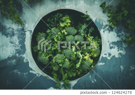 Broccoli in a bowl, symbolizing healthy eating. 124624278