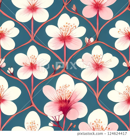 Repeated seamless cherry blossom background illustration material Repeated seamless cherry blossom background illustration material 124624417