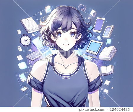 教育形象：女學生與各種商品 124624425