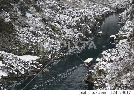 穿梭在積雪覆蓋的大步危溪谷的遊覽船 124624617