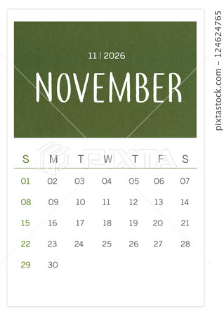 Calendar November 2026 flat style isolated on white background. 124624765
