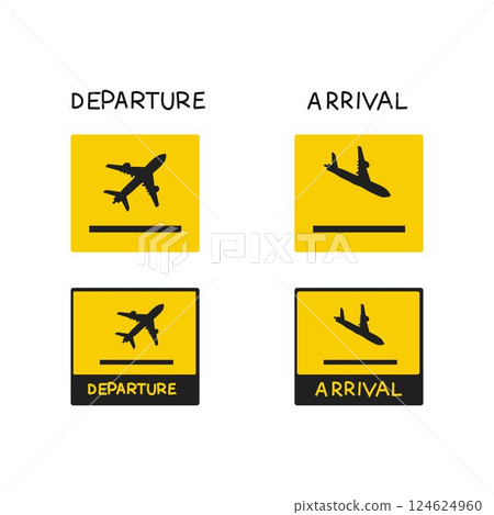 Departure and arrivals yellow signs 124624960