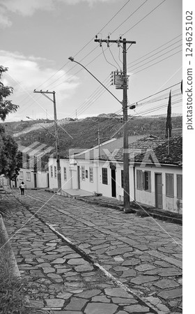 old houses of ancient town of Diamantina, Minas Gerais, Brazil. black and white 124625102