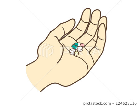 Illustration of medicine on a hand 124625116