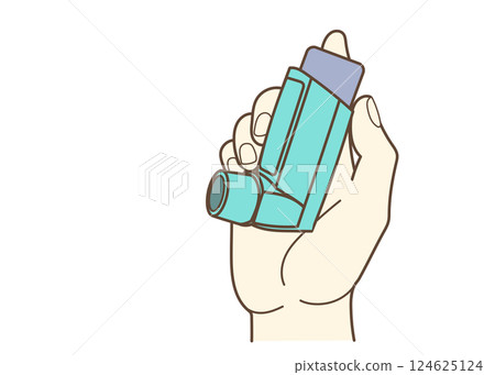 Hand holding an inhaler 124625124