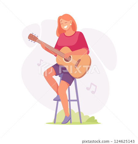 A Joyful Musician Playing His Guitar in a Creative and Vibrant Setting Full of Life A Joyful Musician Playing His Guitar in a Creative and Vibrant Setting Full of Life 124625143