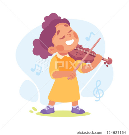 A Joyful Girl is Happily Playing the Violin, Captured in a Colorful and Radiant Illustration 124625164