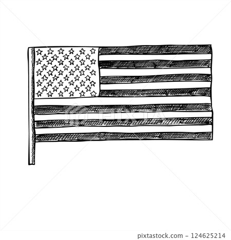 USA flag on flagpole monochrome vector illustration in black and white. National American symbol. for patriotic designs, government projects, 4th of July, Memorial Day, or political presentations USA flag on flagpole monochrome vector illustration in black and white. National American symbol. for patriotic designs, government projects, 4th of July, Memorial Day, or political presentations 124625214