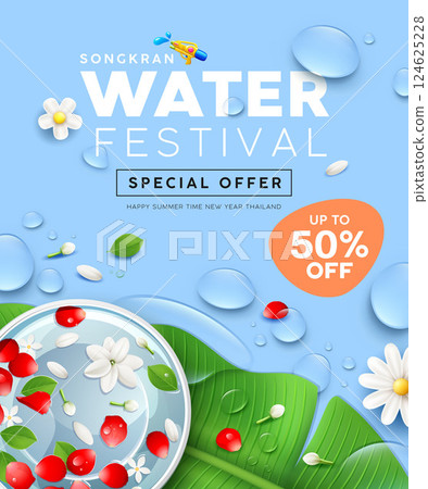 Songkran water festival, A festival for people all over the world, poster sale design light blue Songkran water festival, A festival for people all over the world, poster sale design light blue 124625228