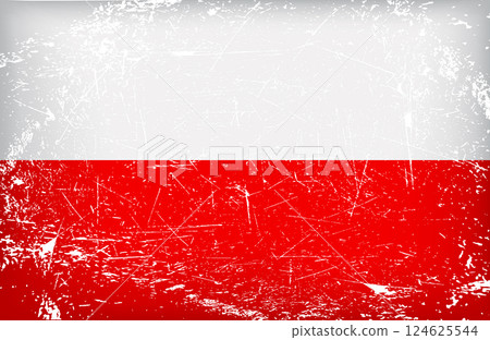 Polish Flag Grunge Texture Design with Red and White Stripes for Patriotic Themes 124625544