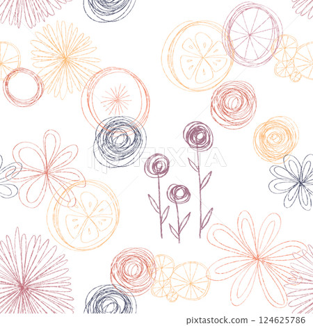 seamless pattern of hand drawn lines of plants and flowers seamless pattern of hand drawn lines of plants and flowers 124625786