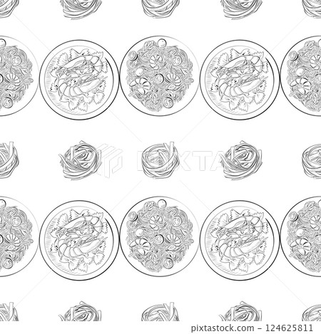 vector seamless pattern line art elements - food, cuisine vector seamless pattern line art elements - food, cuisine 124625811