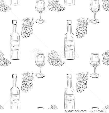 vector seamless pattern line art elements - food, cuisine vector seamless pattern line art elements - food, cuisine 124625812