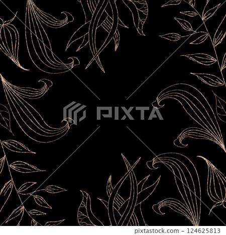 dark background with a plant drawing in a thin line 124625813