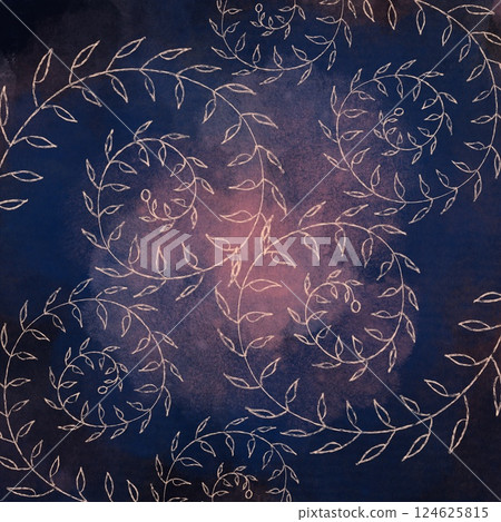 dark background with watercolor spots with a plant drawing in a thin line dark background with watercolor spots with a plant drawing in a thin line 124625815