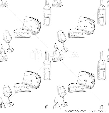 vector seamless pattern line art elements - food, cuisine 124625835