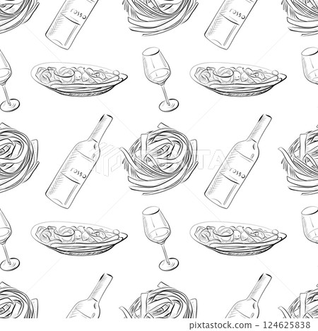 vector seamless pattern line art elements - food, cuisine 124625838