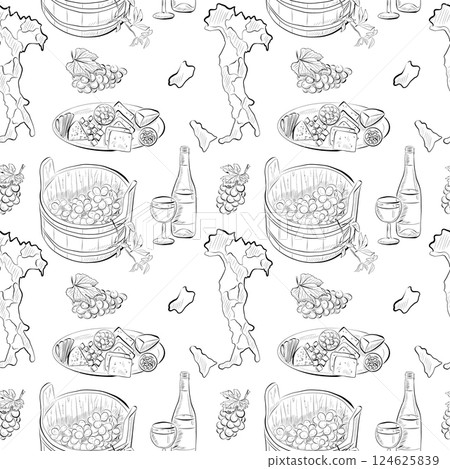 vector seamless pattern line art elements - food, cuisine 124625839