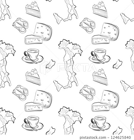 vector seamless pattern line art elements - food, cuisine 124625840