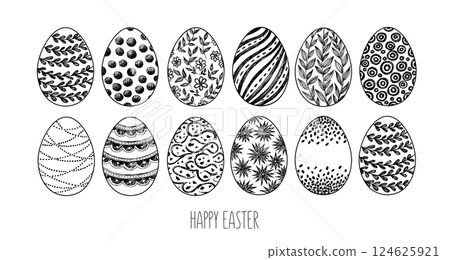 Happy Easter eggs, hand drawn illustration Happy Easter eggs, hand drawn illustration 124625921