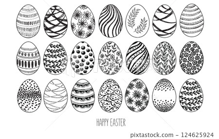 Happy Easter eggs, hand drawn illustration Happy Easter eggs, hand drawn illustration 124625924