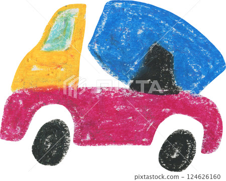 Cute stylized oil pastel concrete mixer construction transport illustration. Bright yellow, pink and blue hand drawn cement truck clipart for kids t-shirt textile design, sticker, nursery poster Cute stylized oil pastel concrete mixer construction transport illustration. Bright yellow, pink and blue hand drawn cement truck clipart for kids t-shirt textile design, sticker, nursery poster 124626160