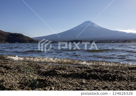 View of landscape fuji mountain in winter at Lake Kawaguchi View of landscape fuji mountain in winter at Lake Kawaguchi 124626326