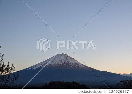 View of landscape fuji mountain in winter at Lake Kawaguchi View of landscape fuji mountain in winter at Lake Kawaguchi 124626327