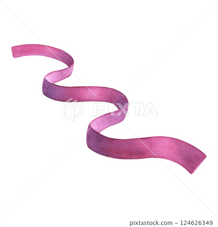 Pink satin ribbon. Watercolor of a decorative element on a white background. Good for postcards, recipes, menu, invitations, greeting cards Pink satin ribbon. Watercolor of a decorative element on a white background. Good for postcards, recipes, menu, invitations, greeting cards 124626349