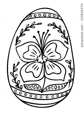Hand drawn Easter egg with folk floral ornament Hand drawn Easter egg with folk floral ornament 124626474
