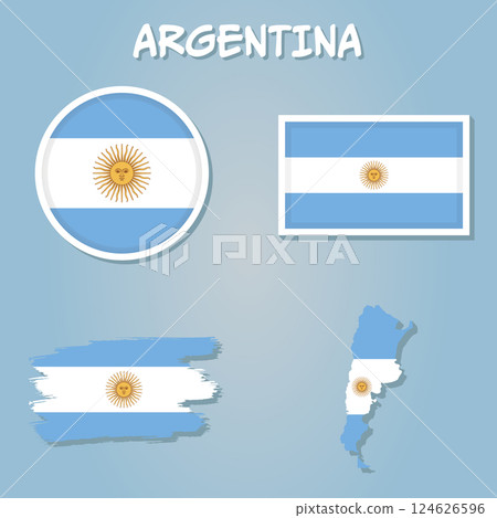 Argentina vector set, detailed country shape with region borders, flags and icons. 124626596