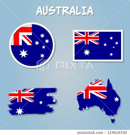 Australia map with flag outline of australian state with a national flag. 124626598