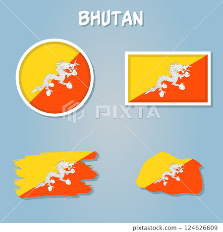Kingdom of Bhutan map flag vector silhouette illustration. Kingdom of Bhutan map flag vector silhouette illustration. 124626609
