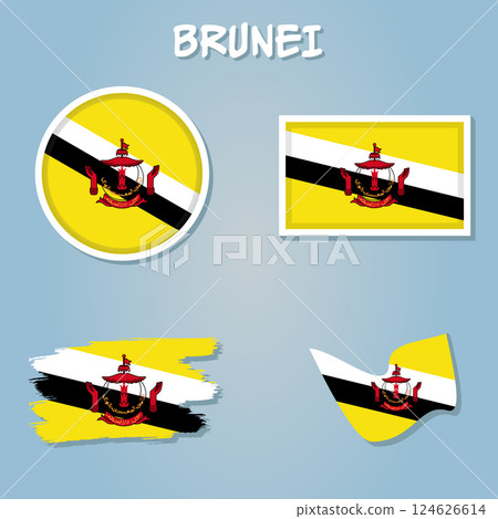Brunei flag icon set. Bruneian pennant in official colors and proportions. Brunei flag icon set. Bruneian pennant in official colors and proportions. 124626614