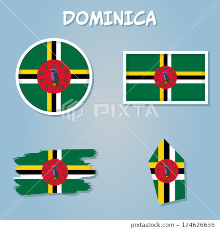 Dominica country flag inside country border map design suitable for a logo icon design. 124626636