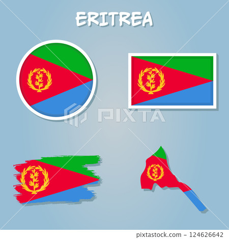Vector of Eritrea country outline silhouette with flag set. Vector of Eritrea country outline silhouette with flag set. 124626642