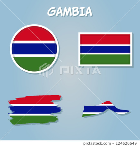 Africa with selected Gambia map and Gambia flag icon, vector map and flag. 124626649