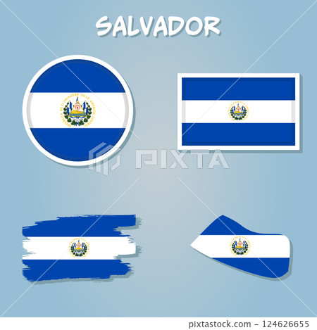 Flag of the Republic of El Salvador overlaid on outline map. Flag of the Republic of El Salvador overlaid on outline map. 124626655